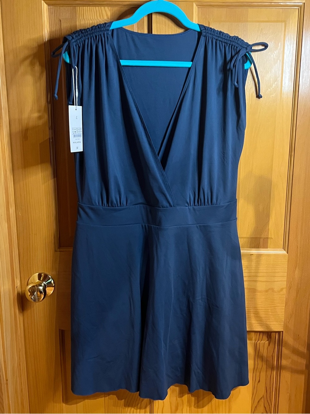 HALARA Navy Blue Mini Dress with V-Neck